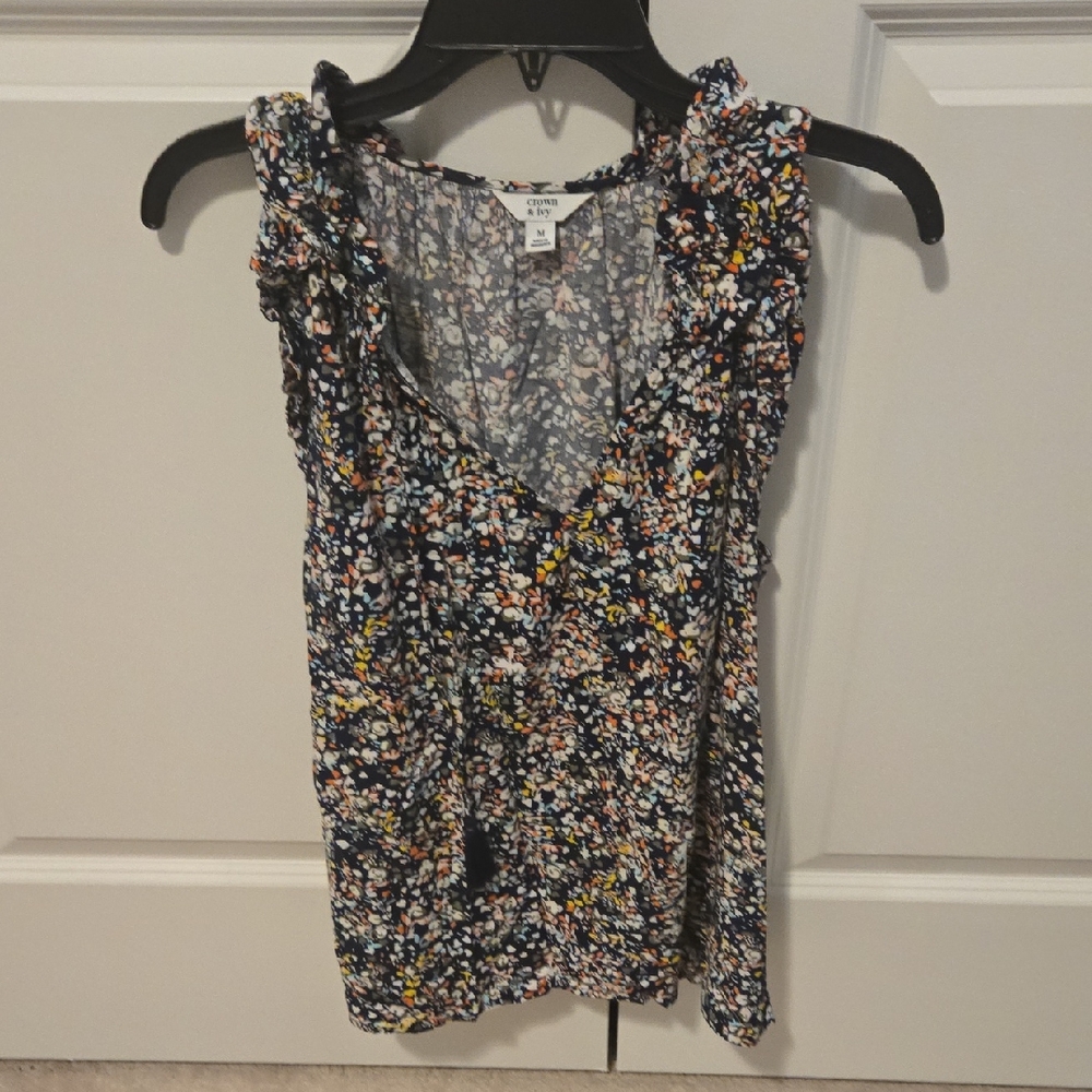 Crown & Ivy Multicolor Floral Ruffle Blouse